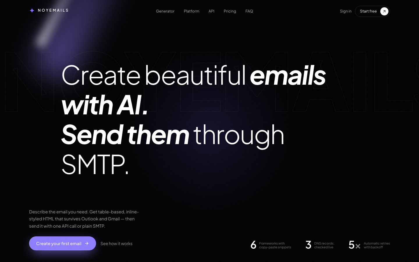 Noyemails homepage screenshot