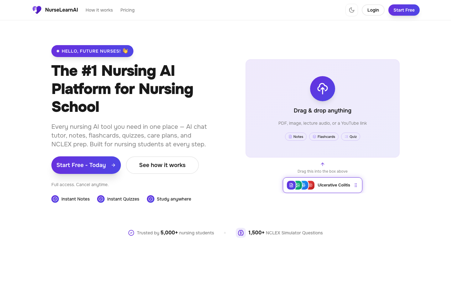 NurseLearn AI homepage screenshot