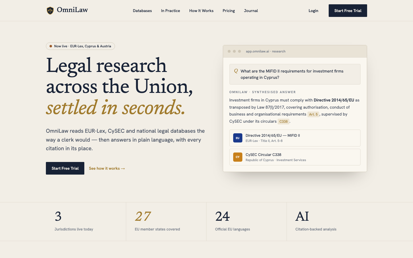 OmniLaw homepage screenshot