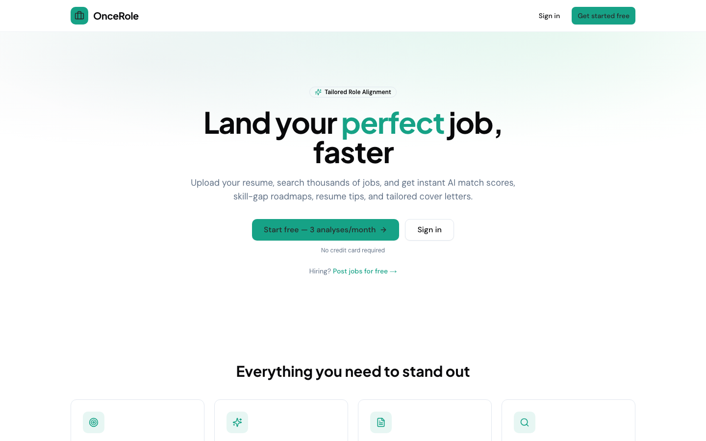 OnceRole homepage screenshot