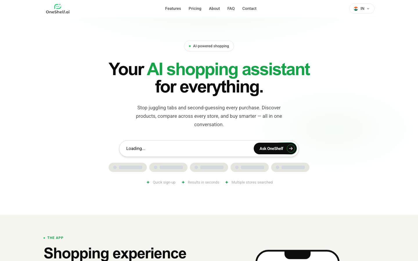 OneShelf homepage screenshot