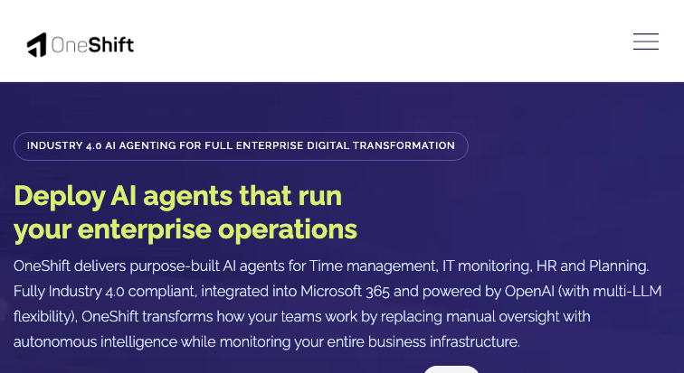 OneShift homepage screenshot