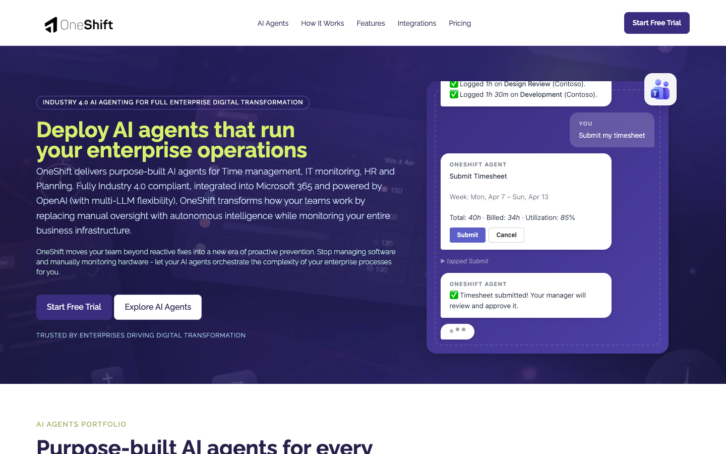 OneShift homepage screenshot