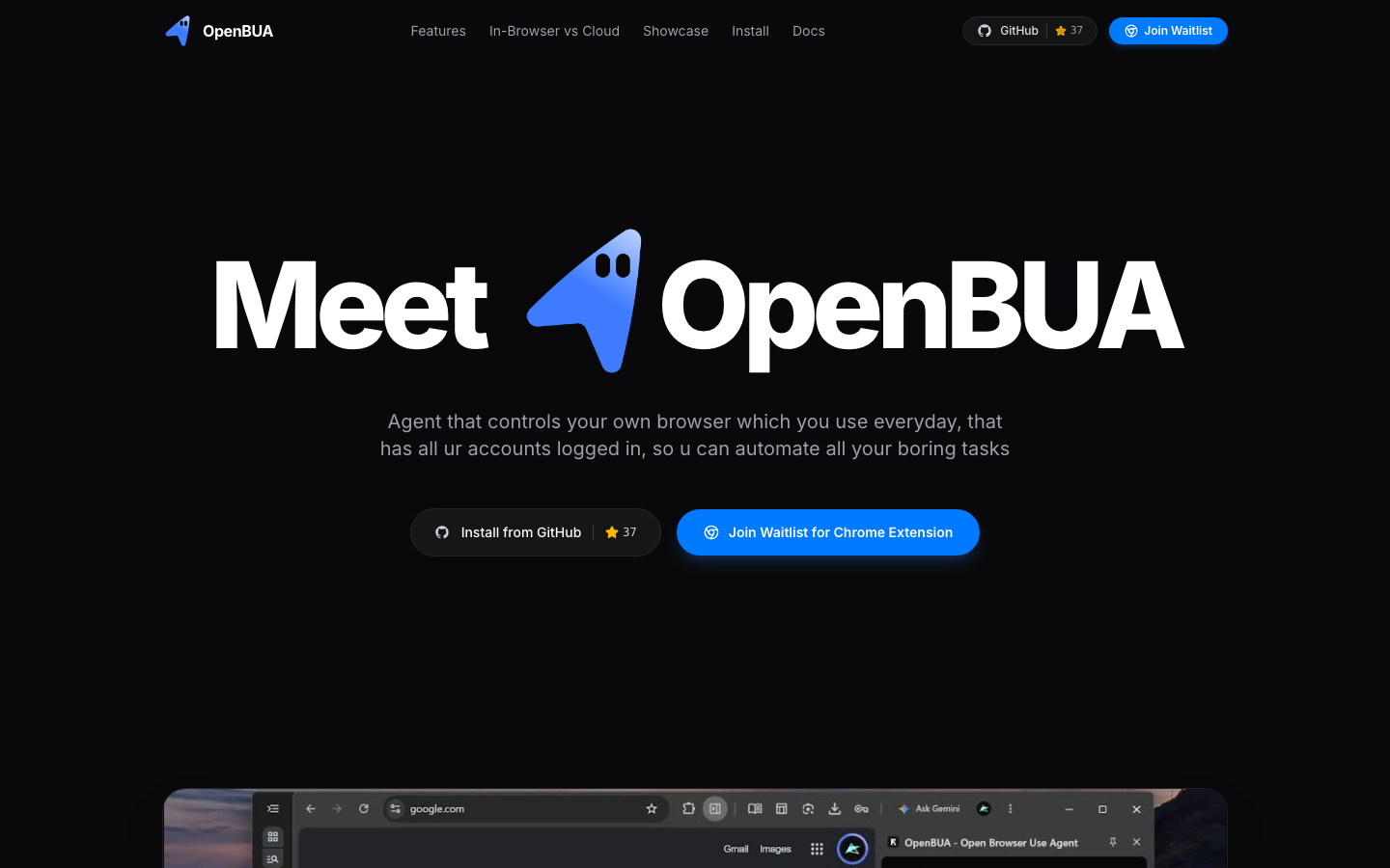 OpenBua homepage screenshot