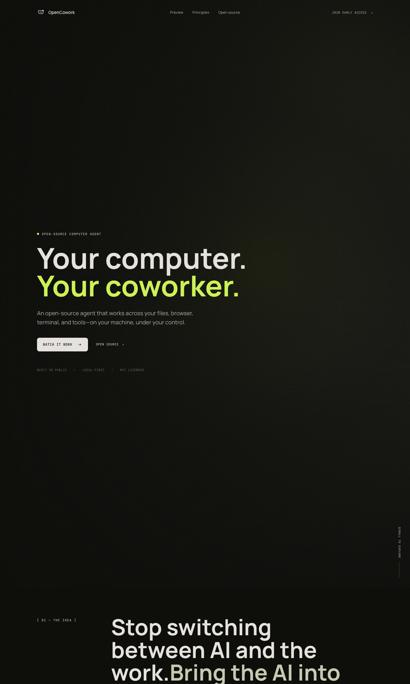 OpenCowork homepage screenshot