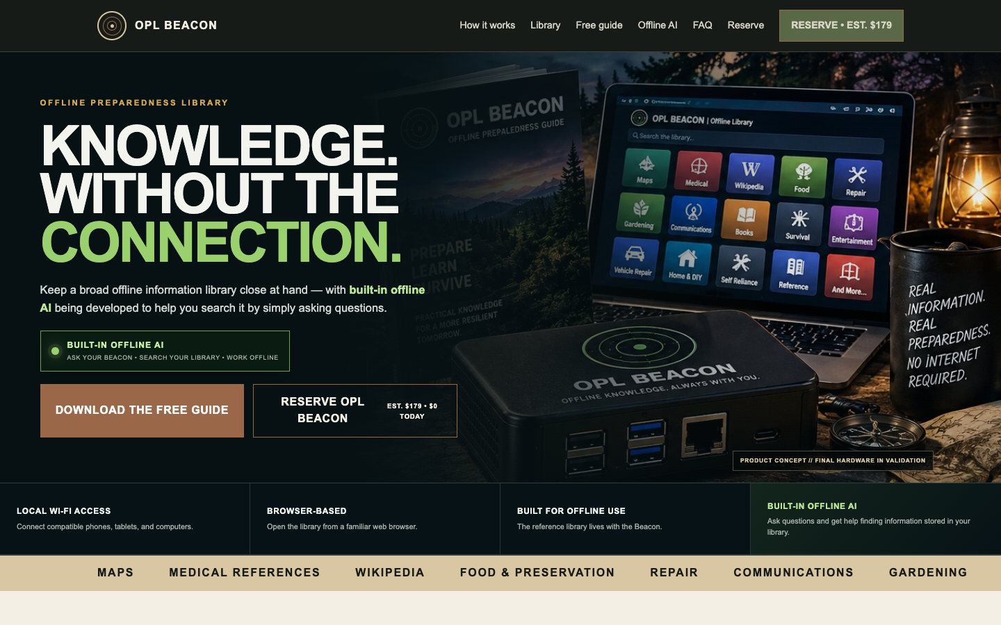 OPL Beacon homepage screenshot