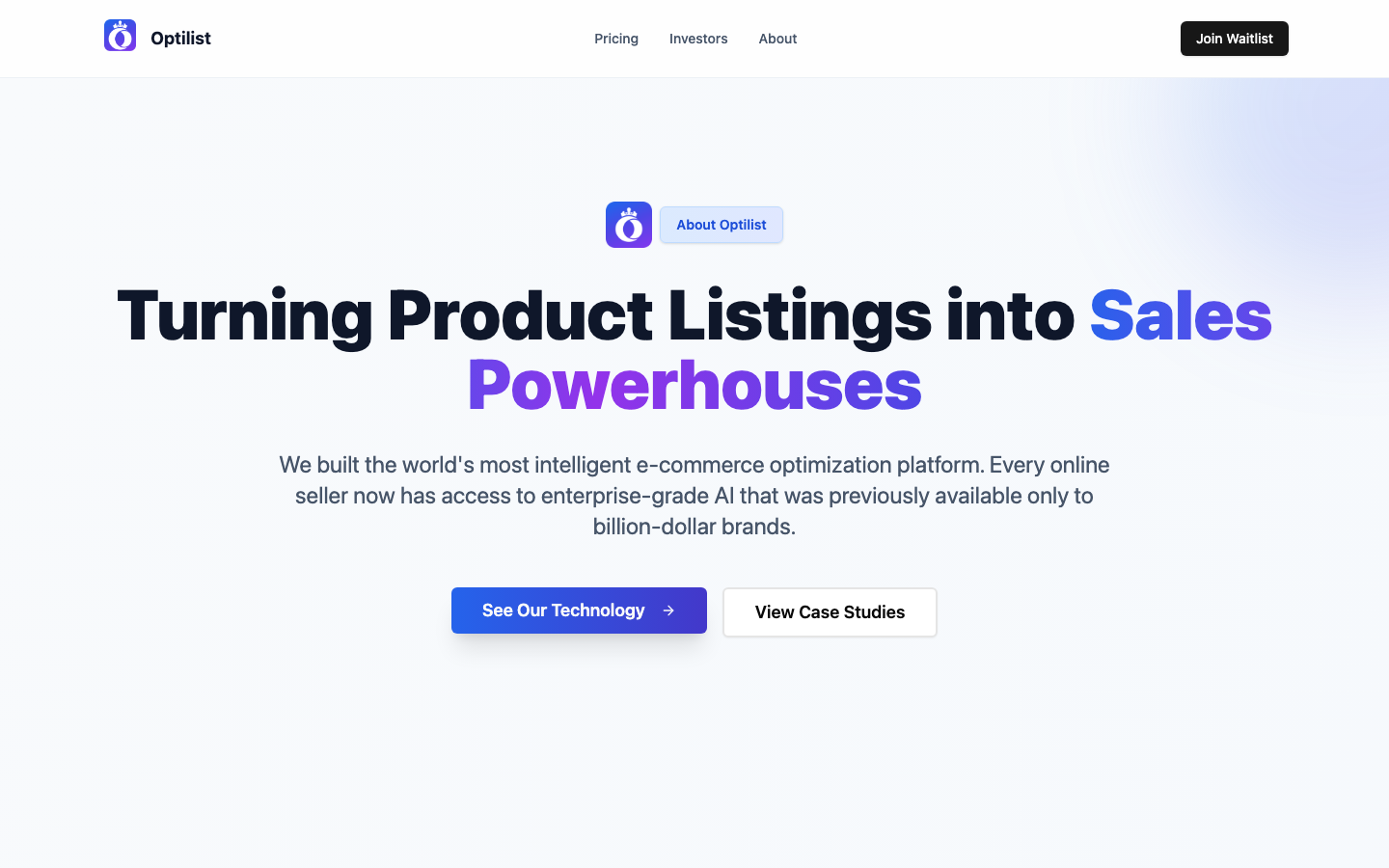Optilist homepage screenshot
