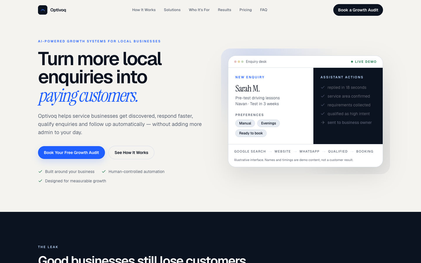 Optivoq homepage screenshot