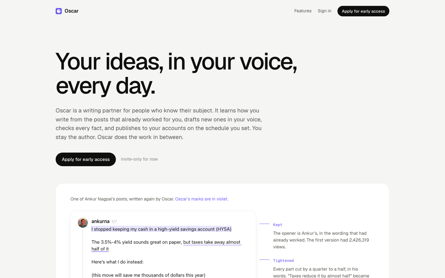 Oscar homepage screenshot