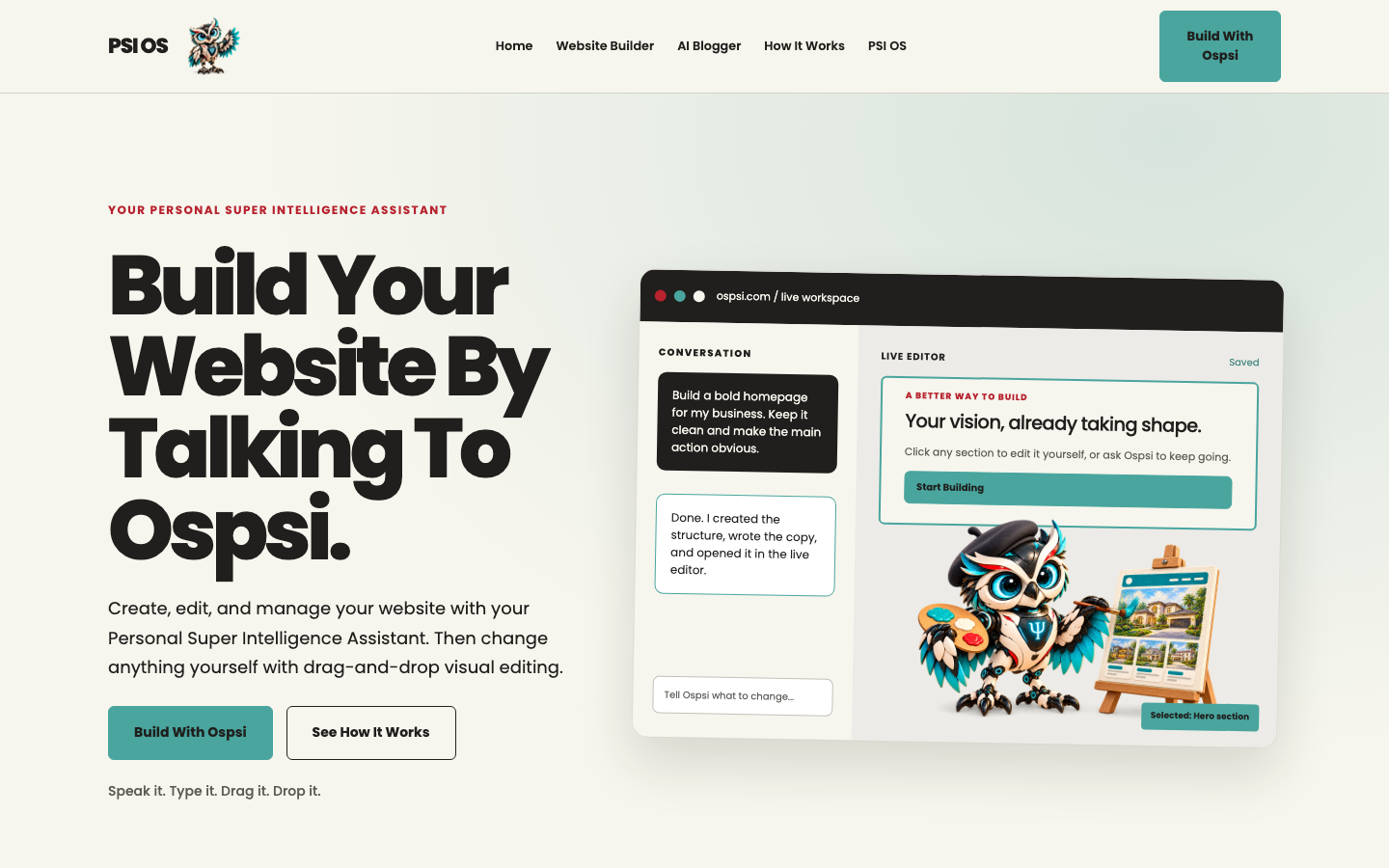 PSI OS homepage screenshot