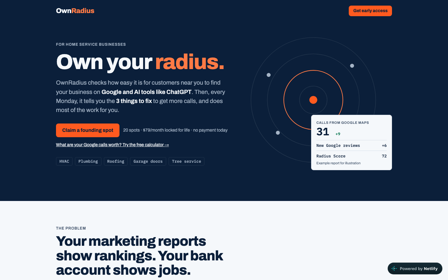 OwnRadius homepage screenshot
