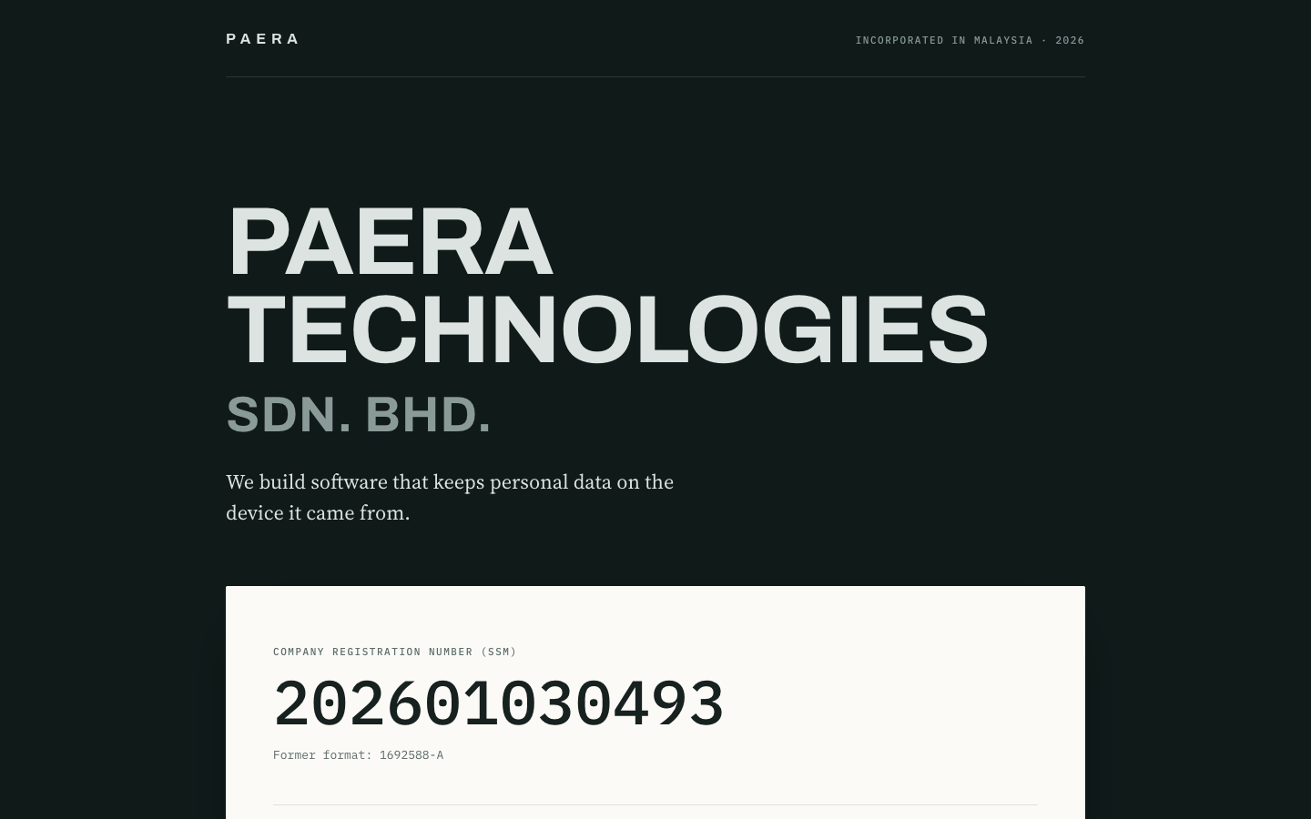 Paera homepage screenshot