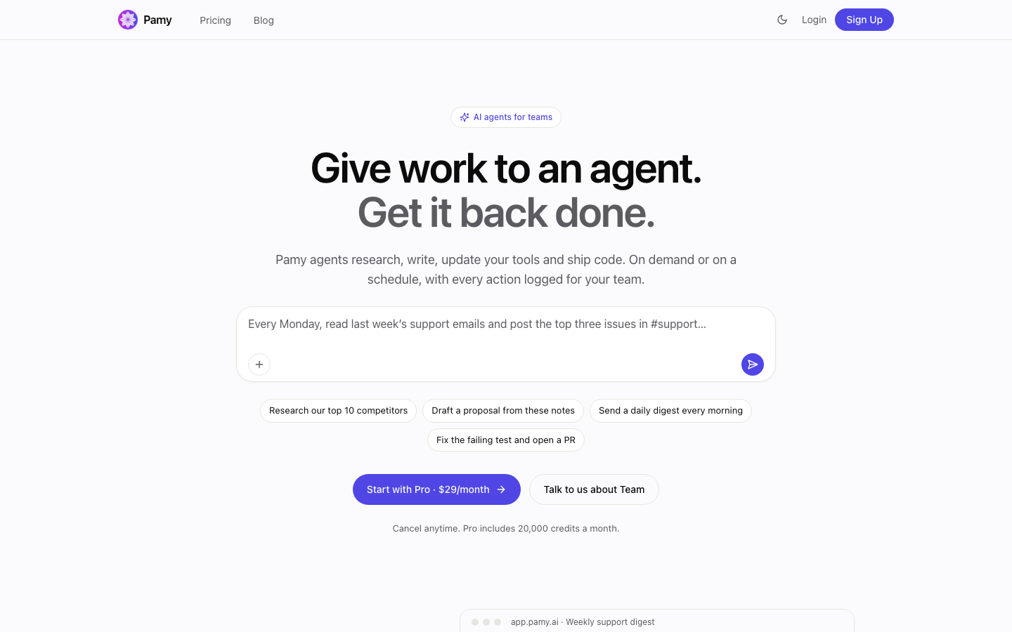Pamy homepage screenshot