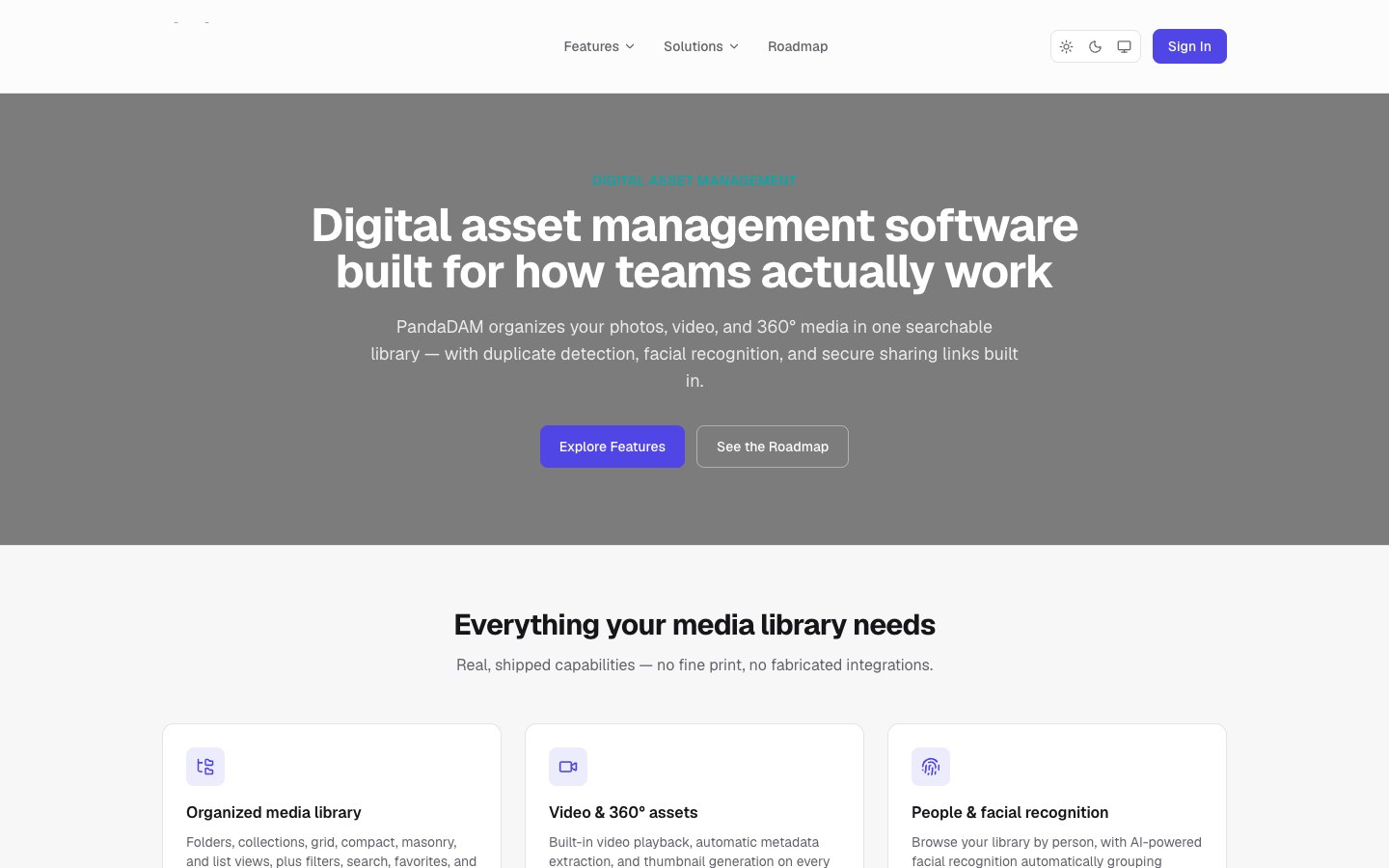 PandaDAM homepage screenshot