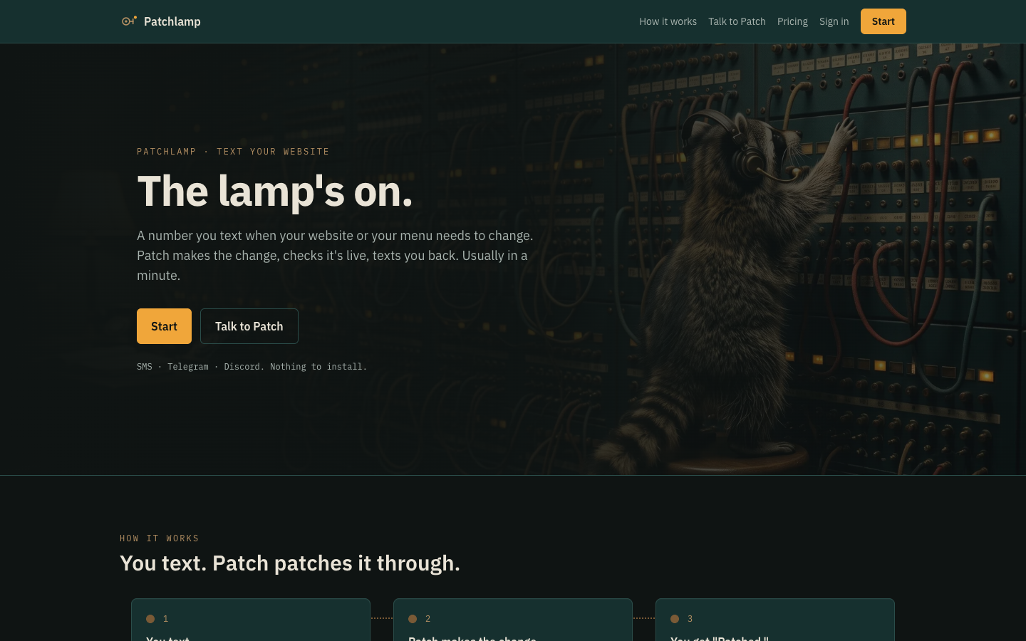 Patchlamp homepage screenshot