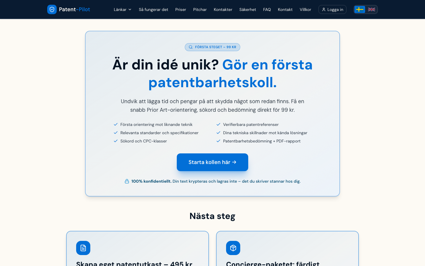 Patent-Pilot homepage screenshot