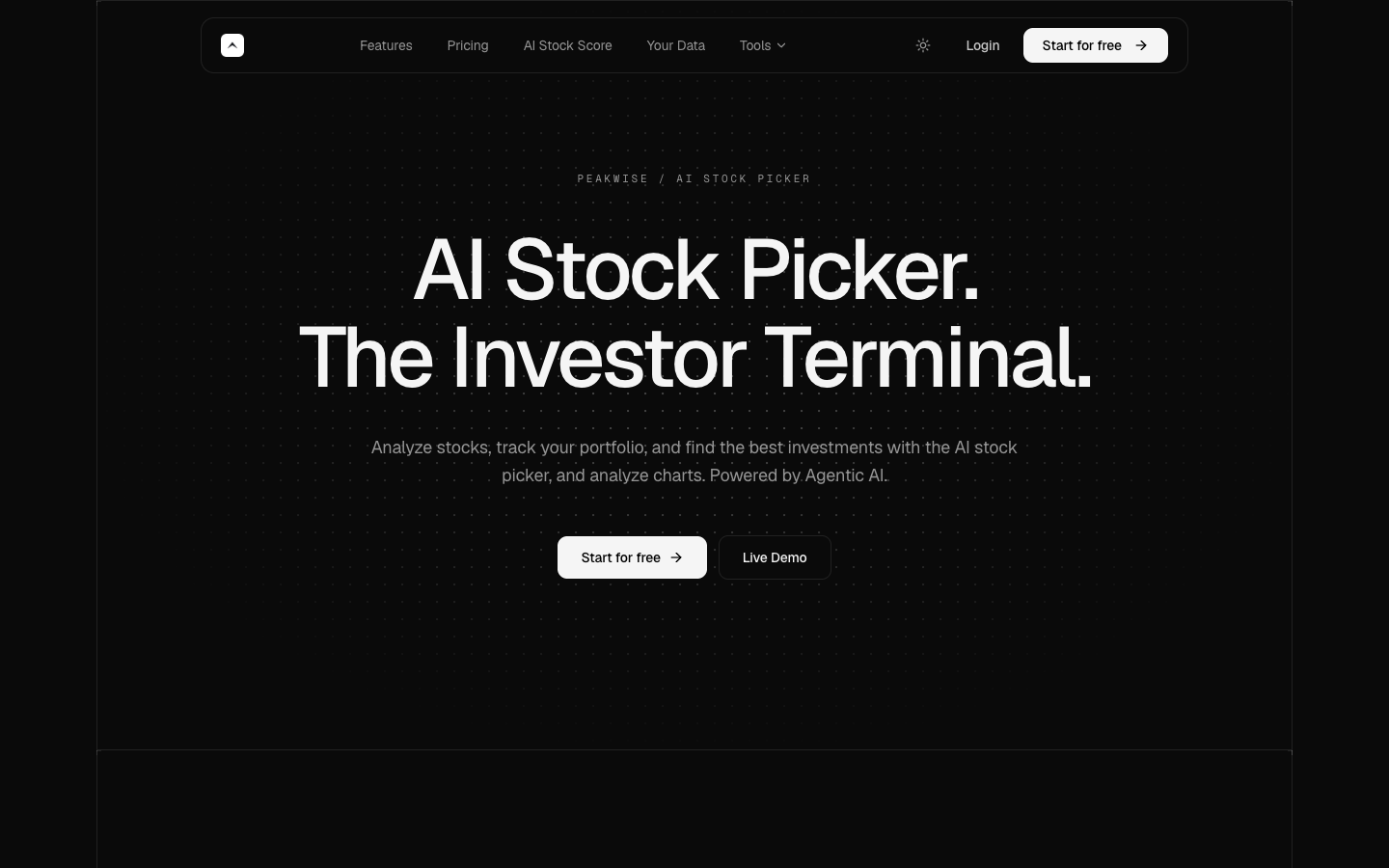 Peakwise homepage screenshot