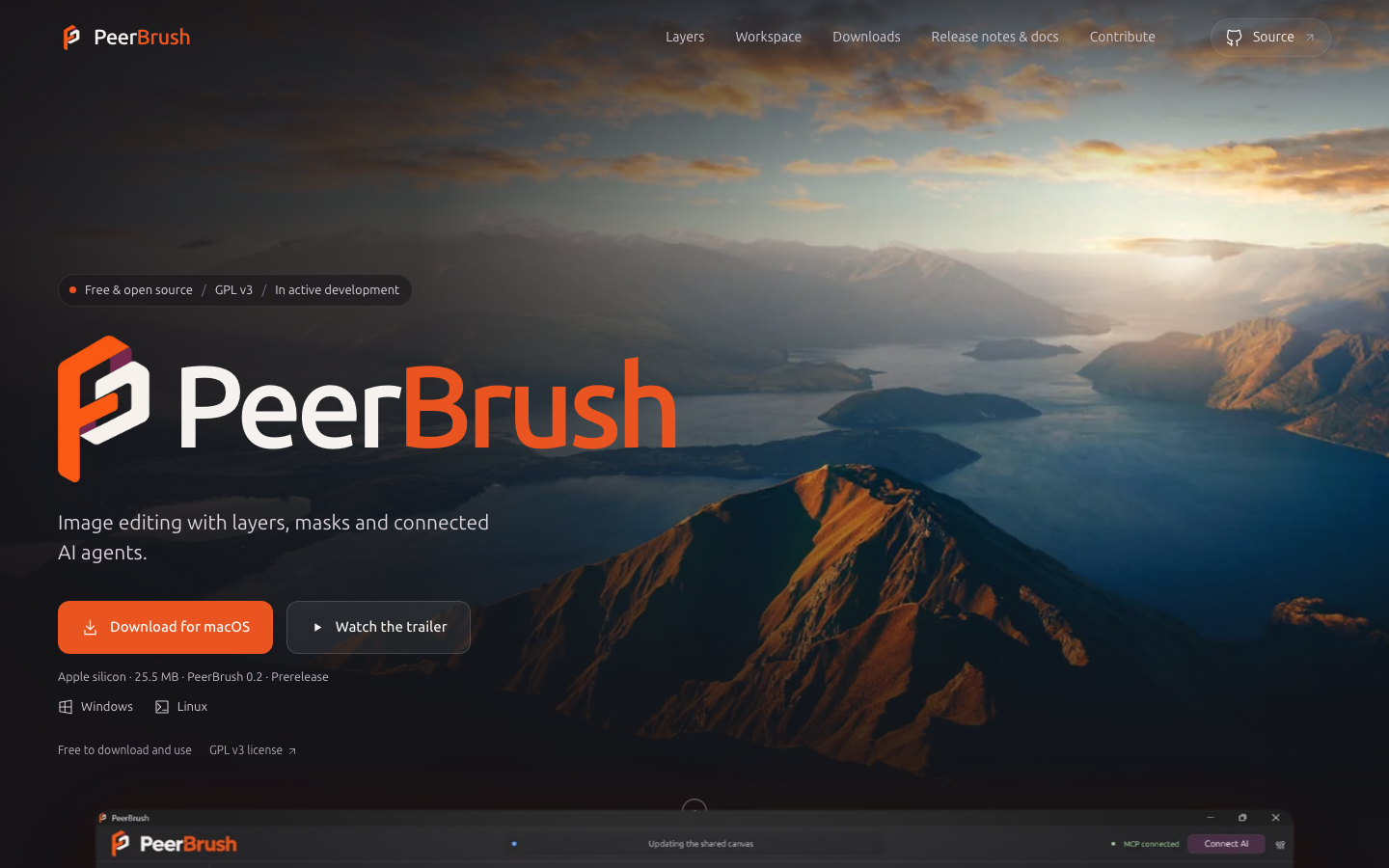 PeerBrush homepage screenshot