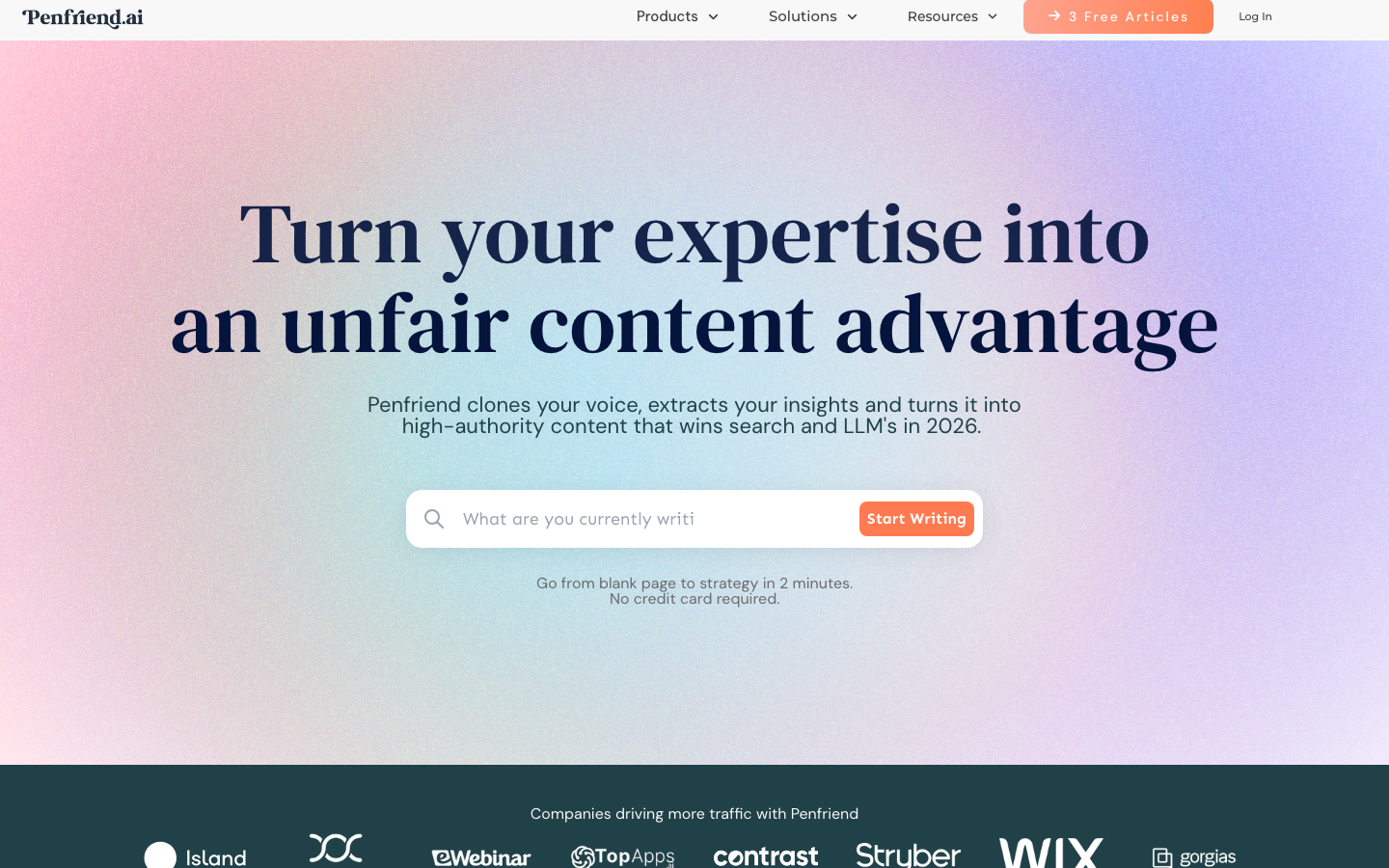 Penfriend homepage screenshot
