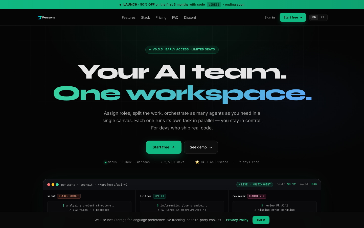 Perssona homepage screenshot