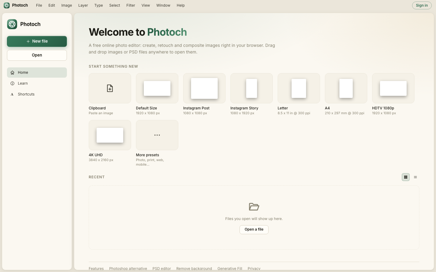Photoch homepage screenshot