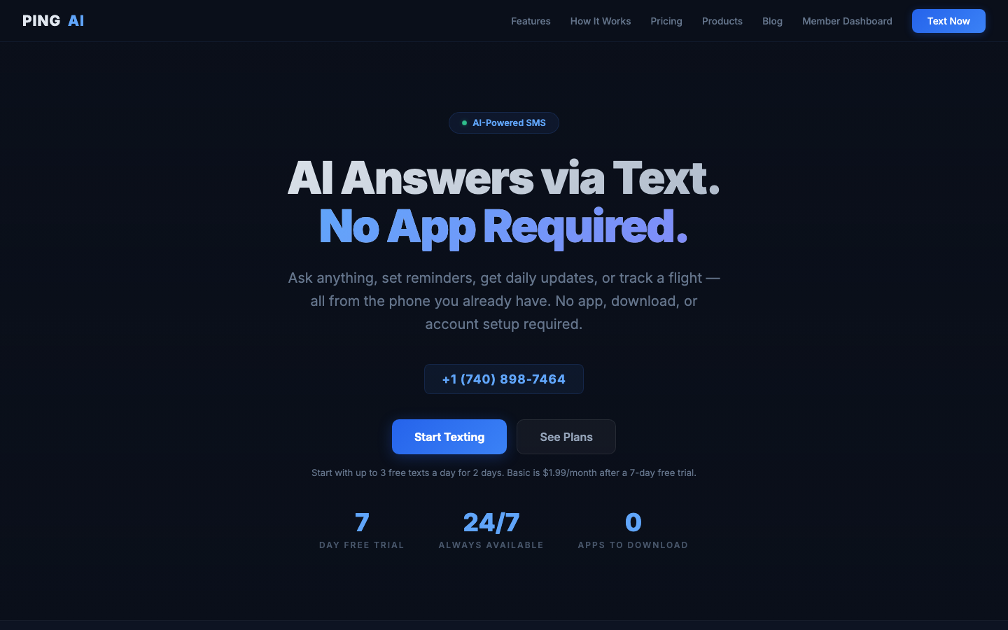 Ping AI homepage screenshot