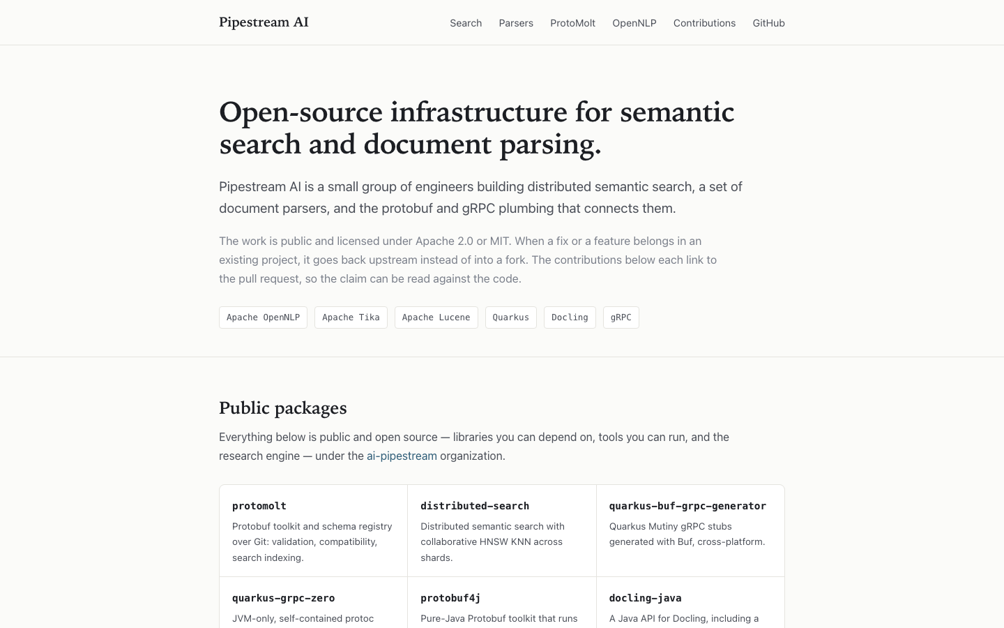 Pipestream homepage screenshot