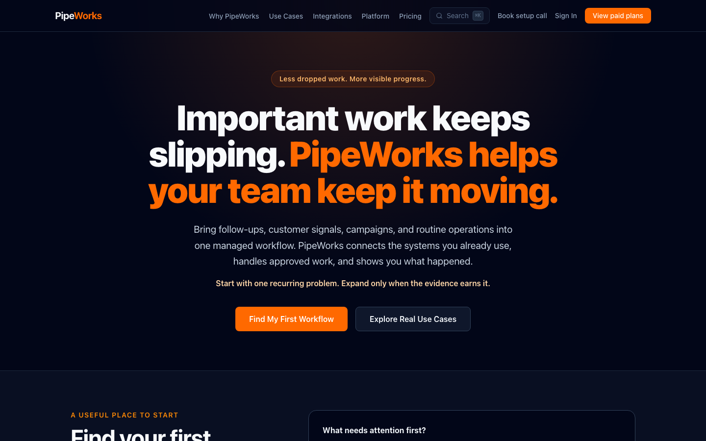 PipeWorks homepage screenshot