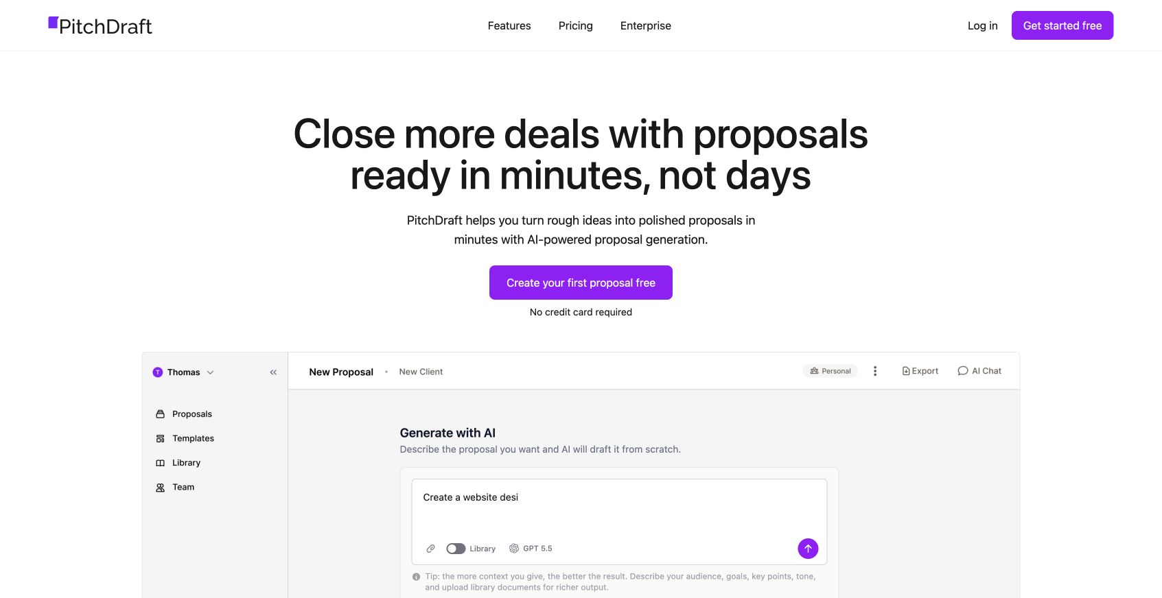 PitchDraft 首页截图