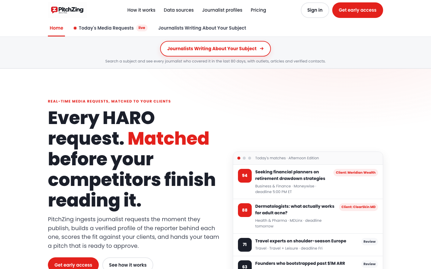PitchZing homepage screenshot