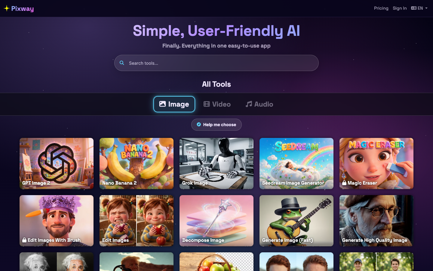 Pixway homepage screenshot