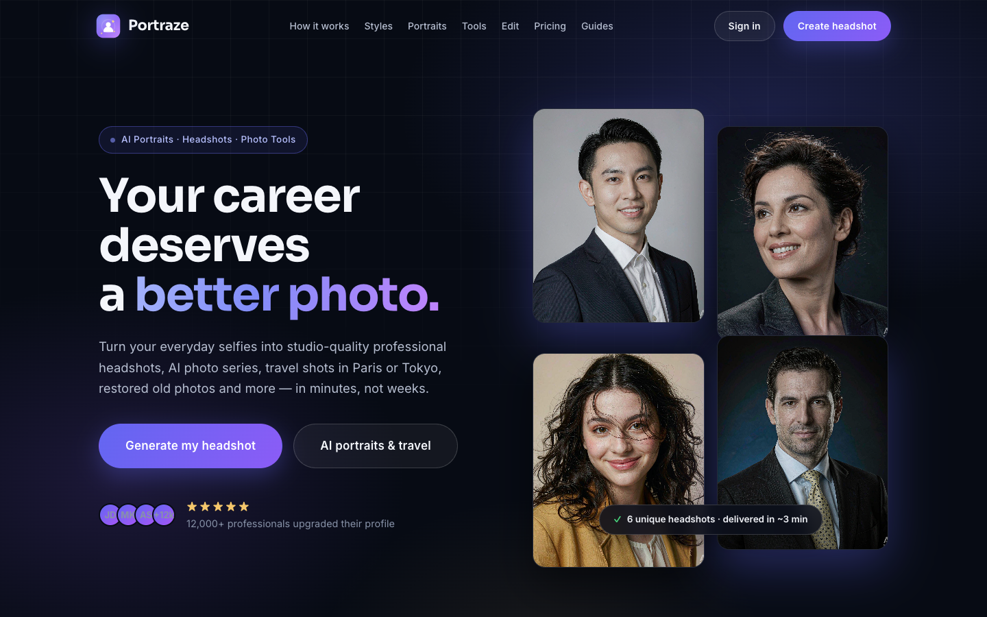 Portraze homepage screenshot