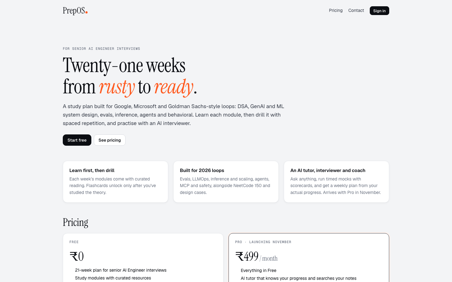 PrepOS homepage screenshot