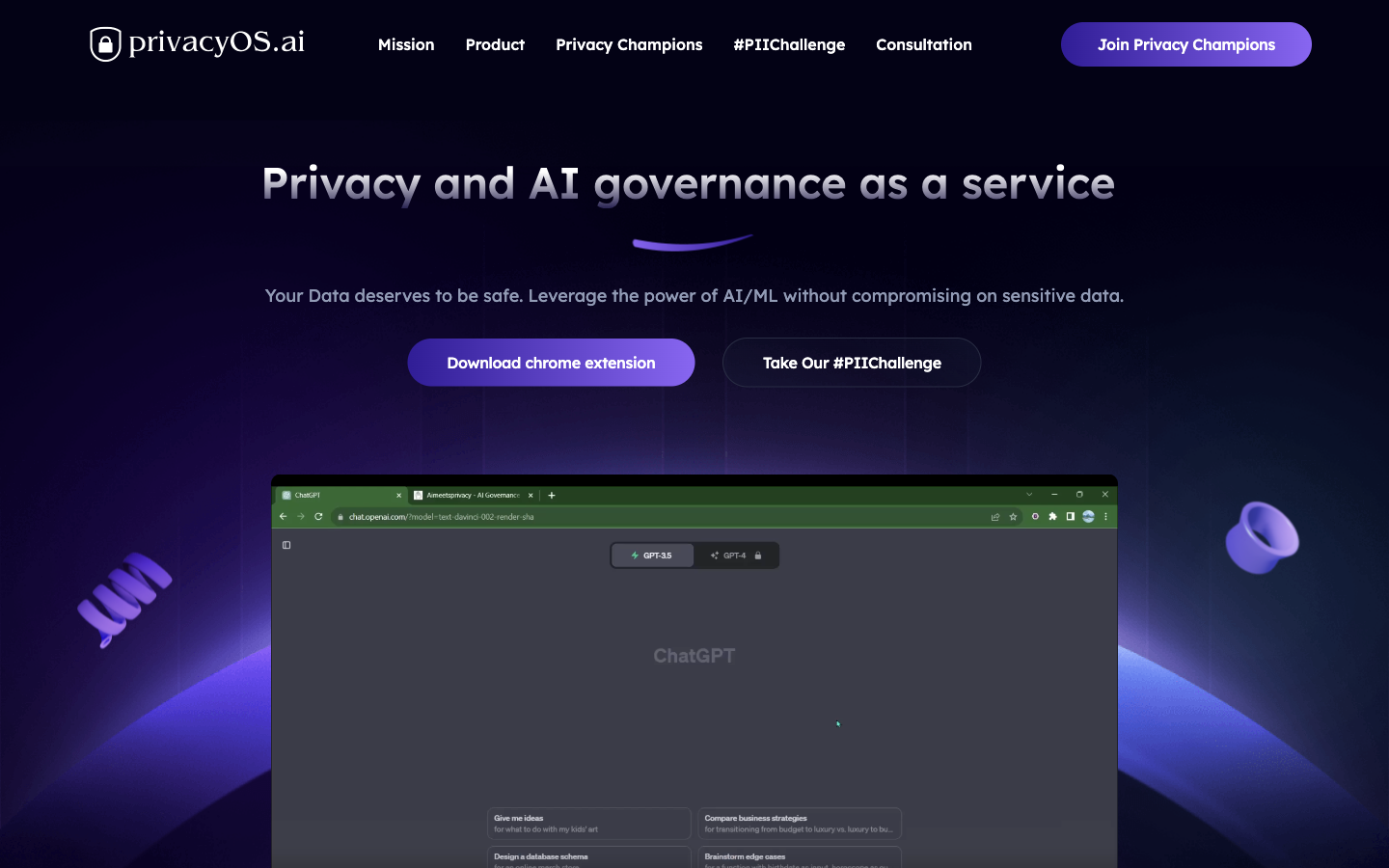PrivacyOS homepage screenshot