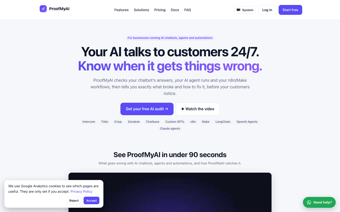 ProofMyAI homepage screenshot