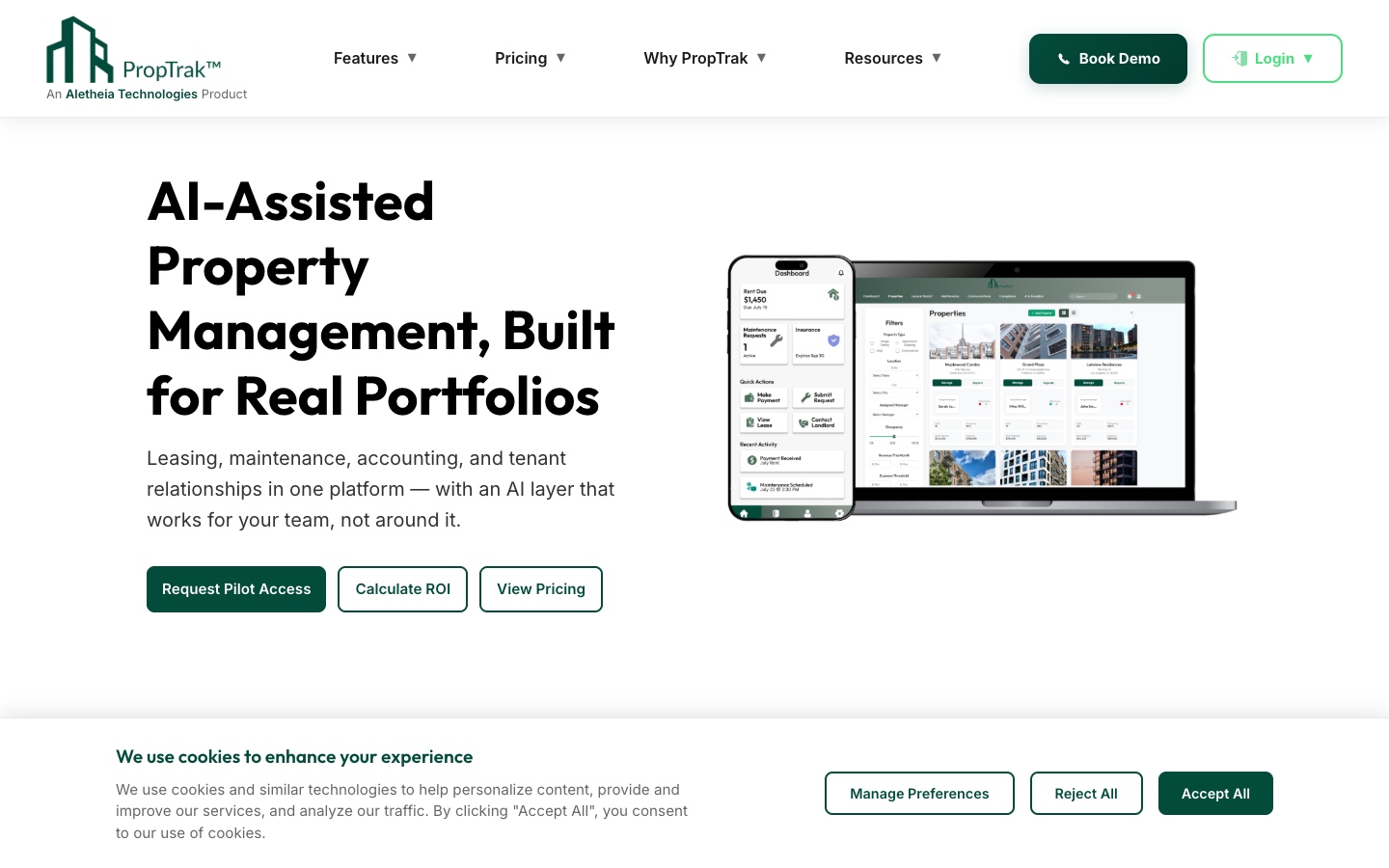 PropTrak homepage screenshot