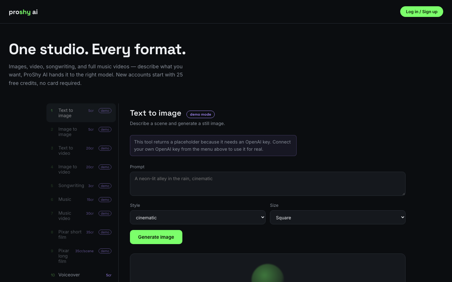 ProShy AI homepage screenshot