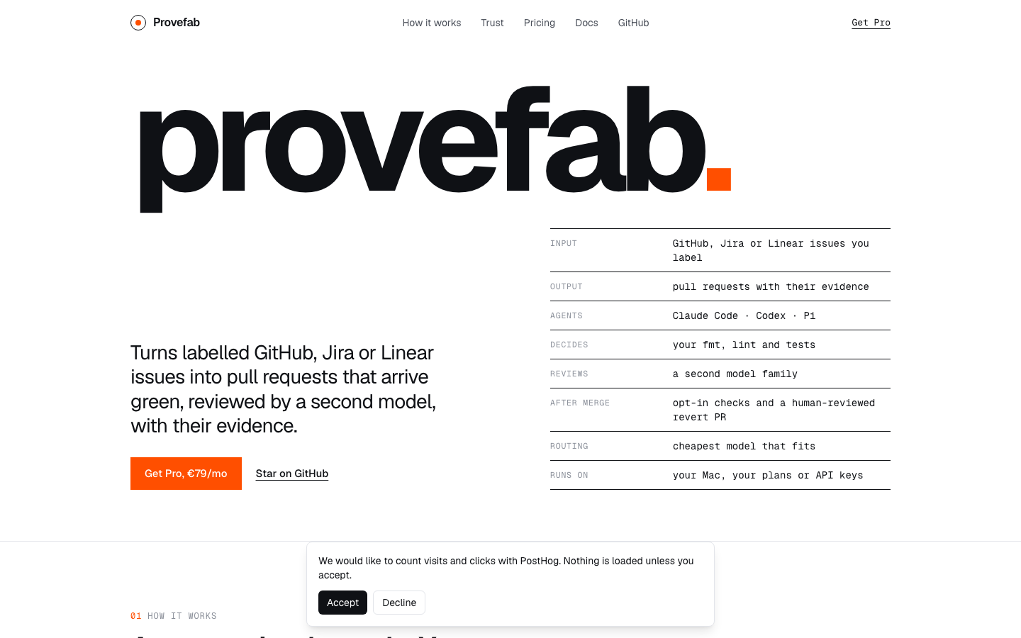 Provefab homepage screenshot
