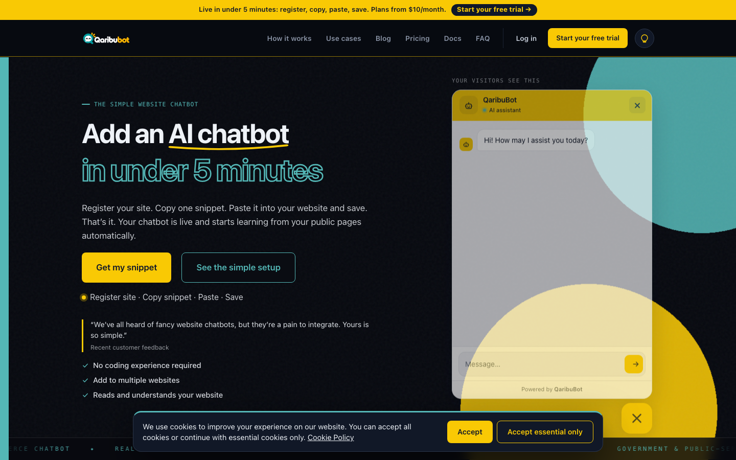 QaribuBot homepage screenshot