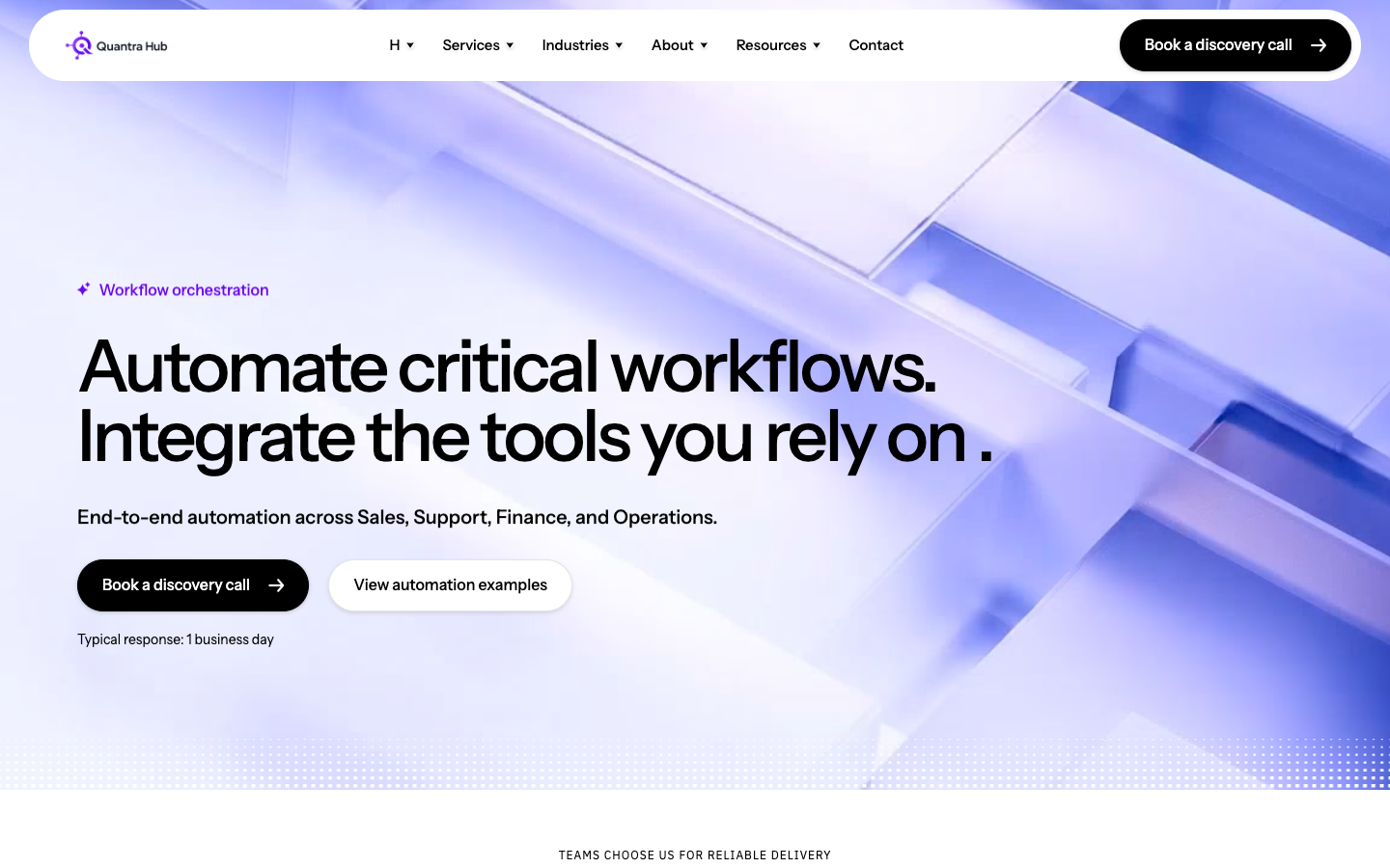 Quantra Hub homepage screenshot