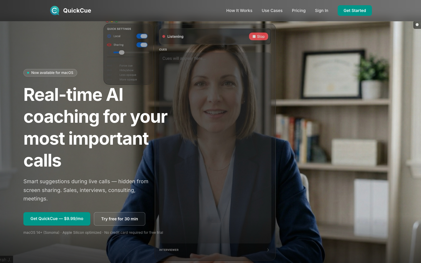 QuickCue homepage screenshot
