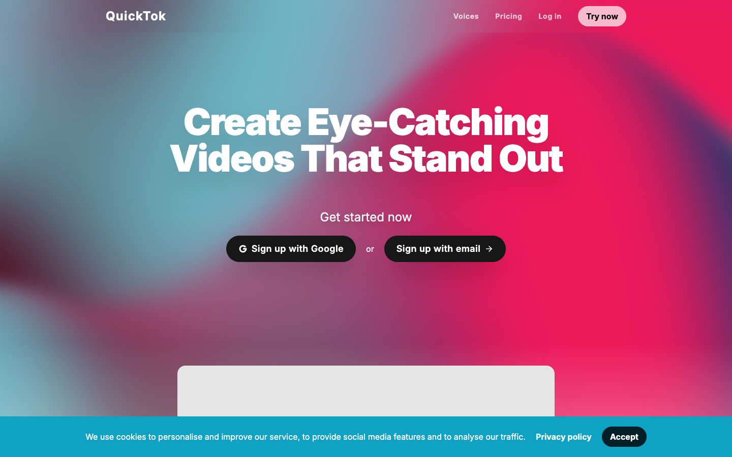 QuickTok homepage screenshot