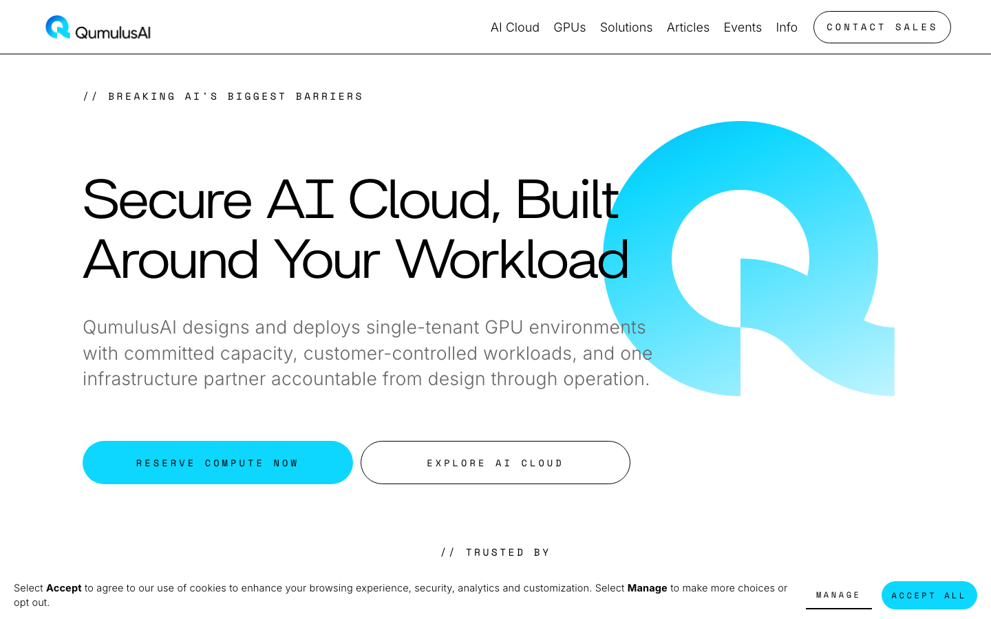 QumulusAI homepage screenshot