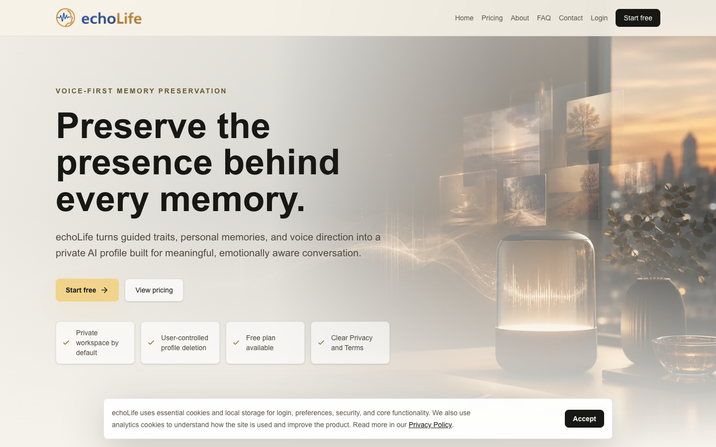 echoLife homepage screenshot