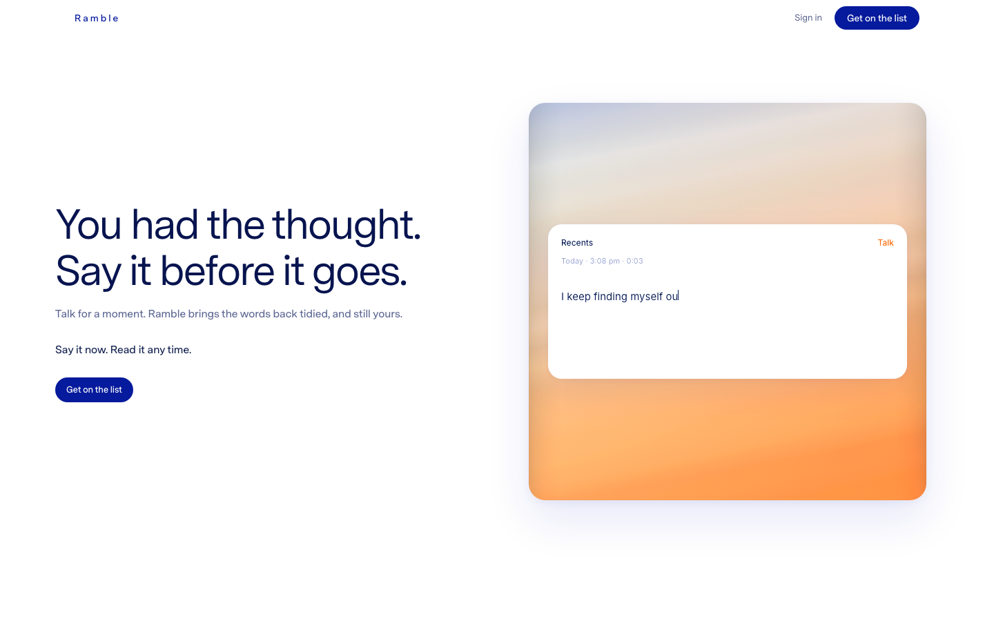 Ramble homepage screenshot