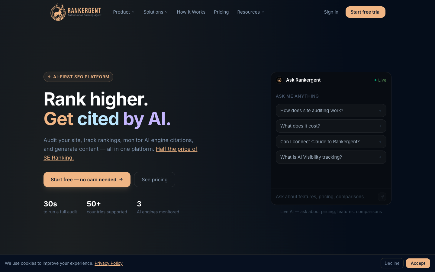 Rankergent homepage screenshot