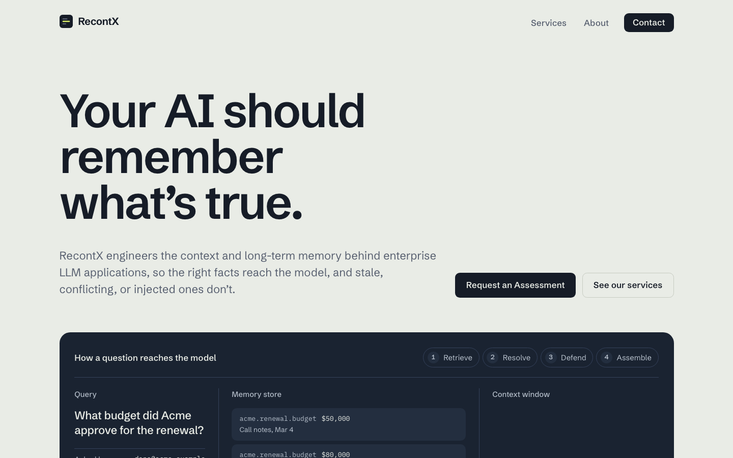 RecontX homepage screenshot
