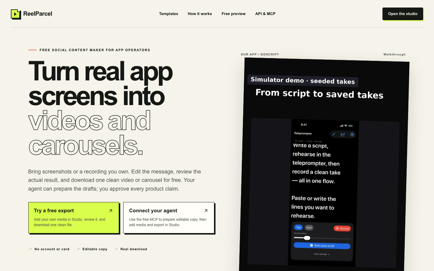 ReelParcel homepage screenshot