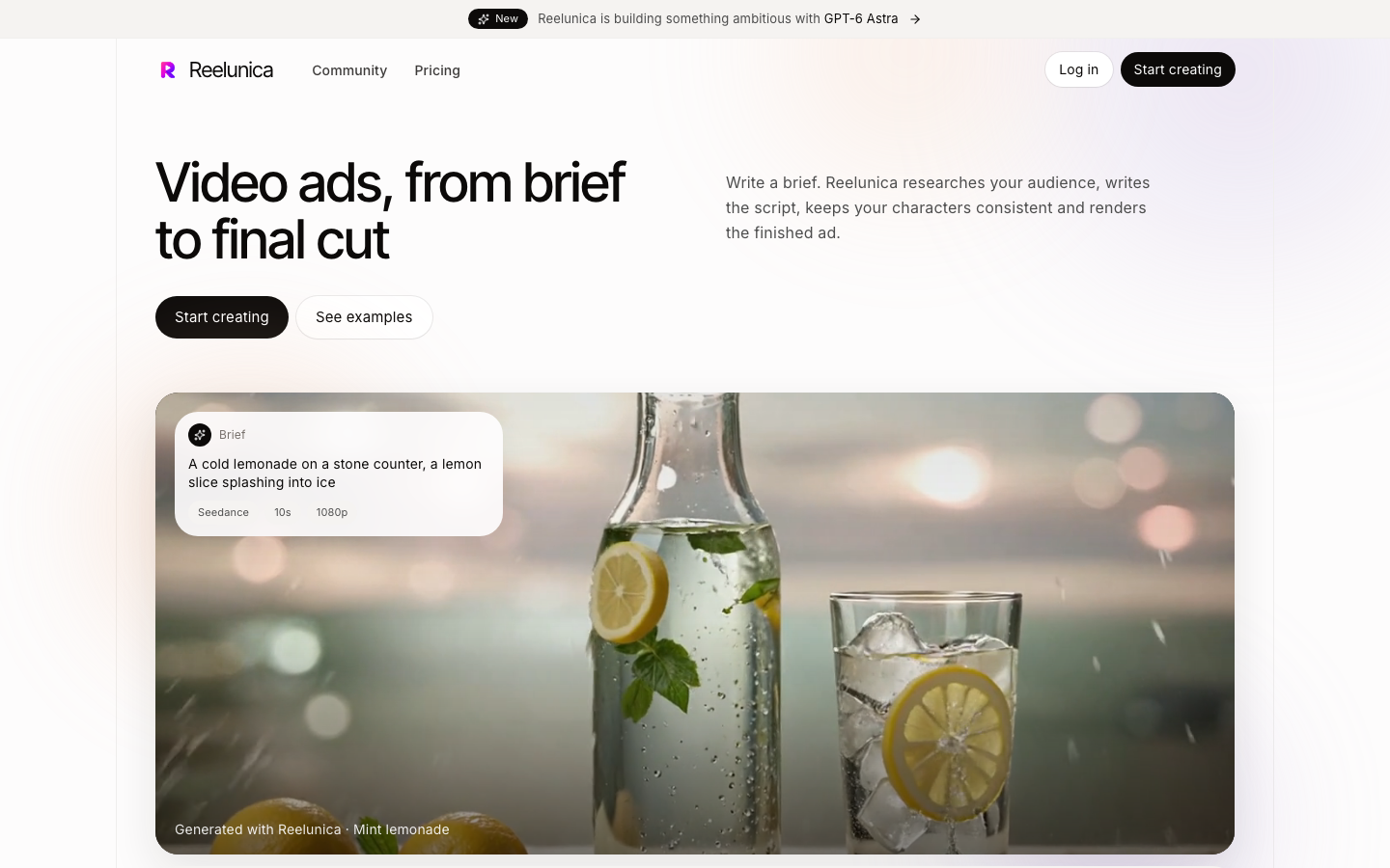 Reelunica homepage screenshot