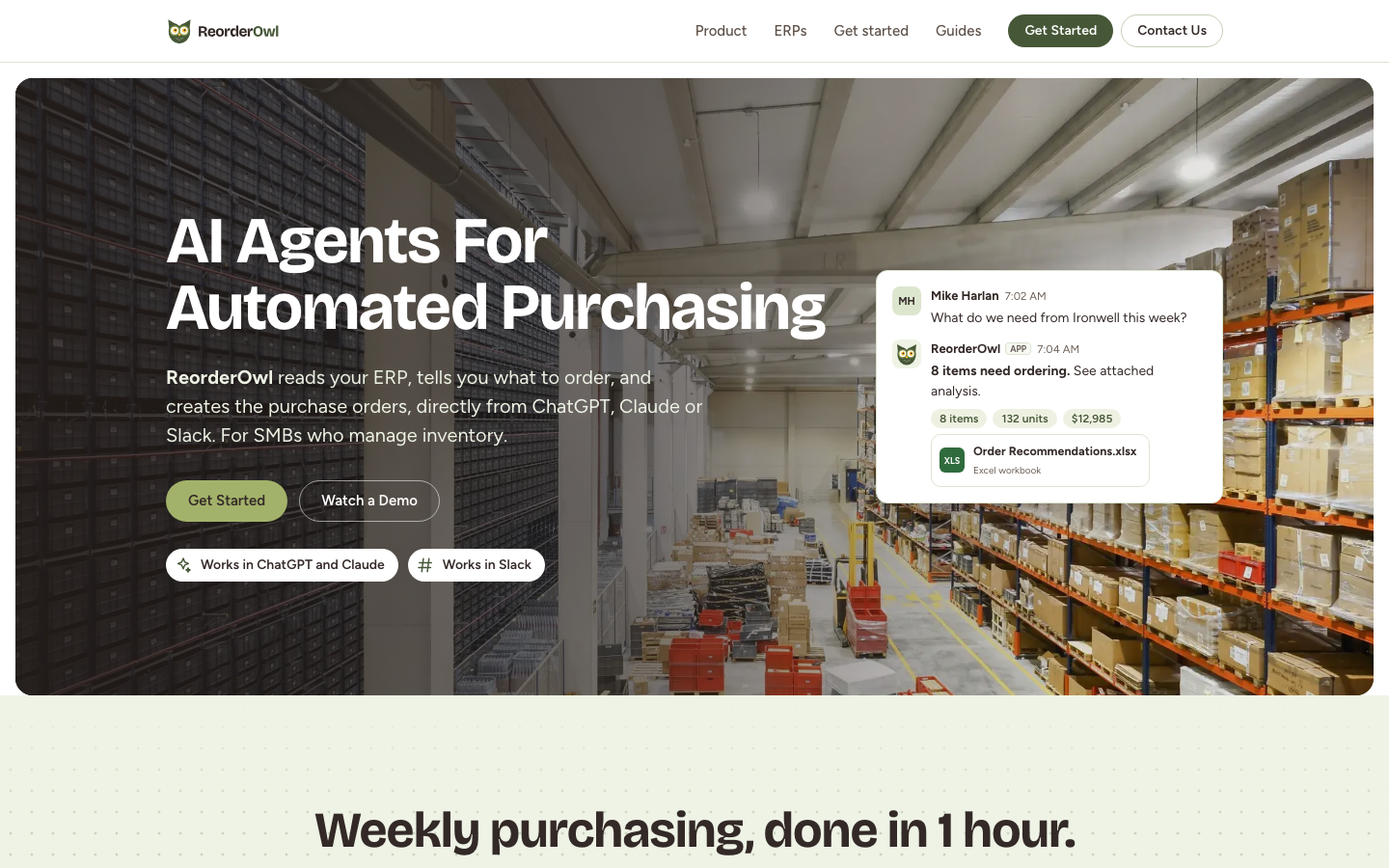 ReorderOwl homepage screenshot